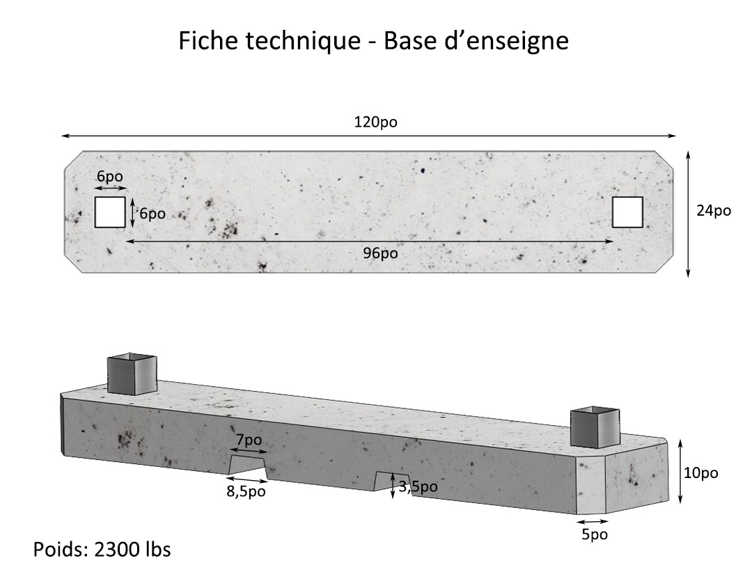 Fiche technique | base de béton préfabriqué pour affiche commercial